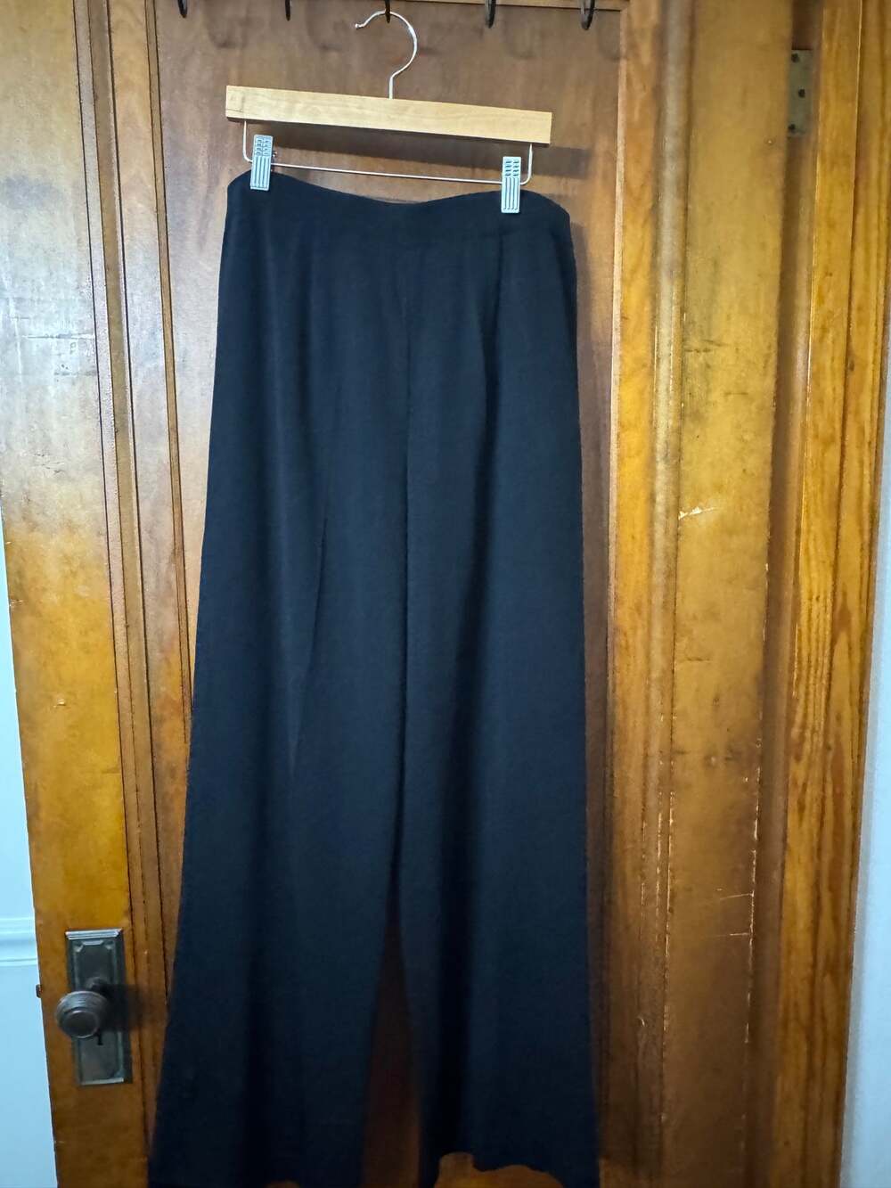 Misook Black Knit Wide Leg Pants Pull On Trousers M